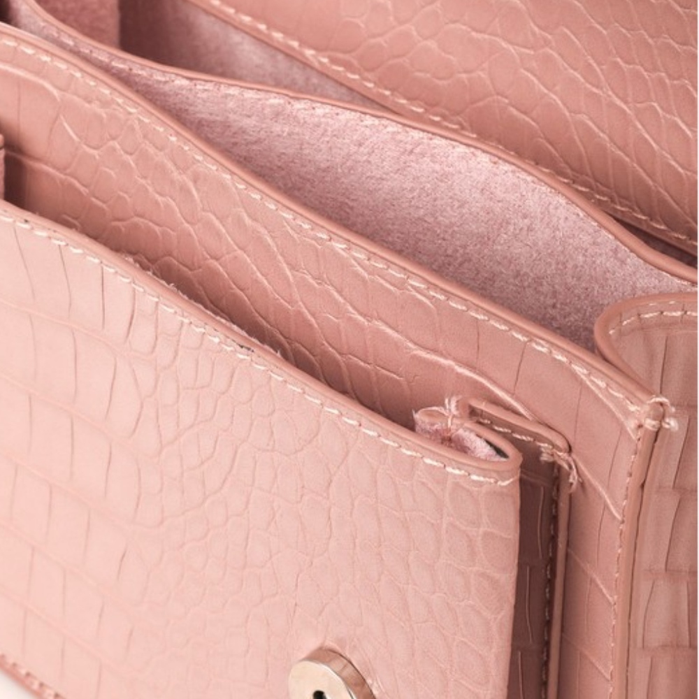 "Emily" Pink Croc Embossed Handbag - Picture 3 of 8